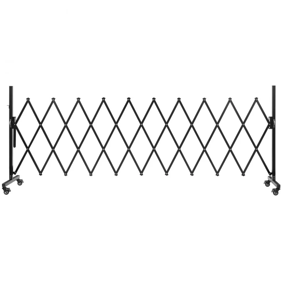 VEVOR Expandable Barricade, 11FT Expandable Safety Barrier, Flexible Mobile Barricade with Locking Casters, Portable Folding Security Gate Metal Traffic Fence for Patio Garden Stairway
