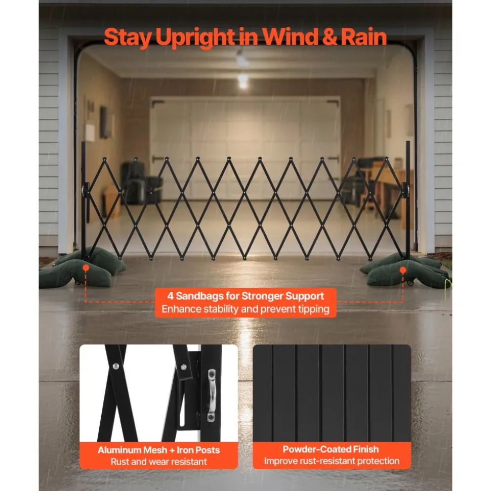 VEVOR Expandable Barricade, 11FT Expandable Safety Barrier, Flexible Mobile Barricade with Locking Casters, Portable Folding Security Gate Metal Traffic Fence for Patio Garden Stairway