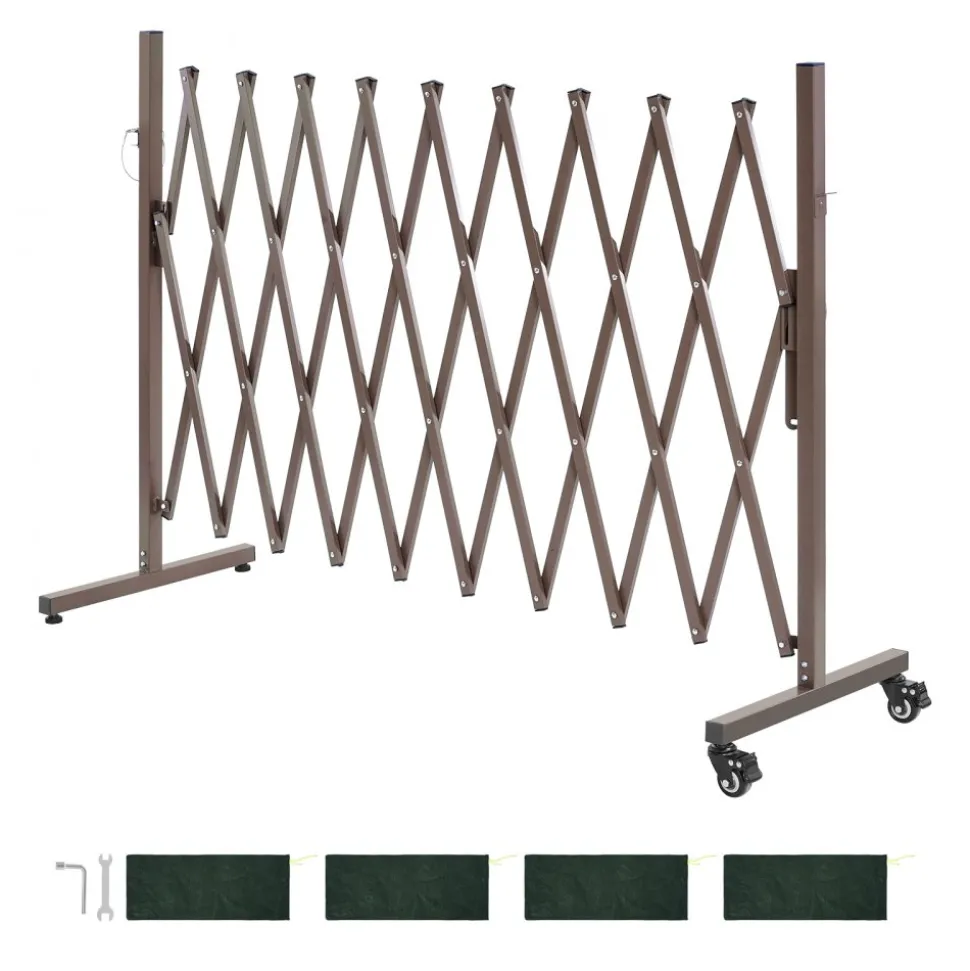 VEVOR Expandable Barricade, 10FT Expandable Safety Barrier, Flexible Mobile Barricade with Locking Casters, Portable Folding Security Gate Metal Traffic Fence for Patio Garden Stairway