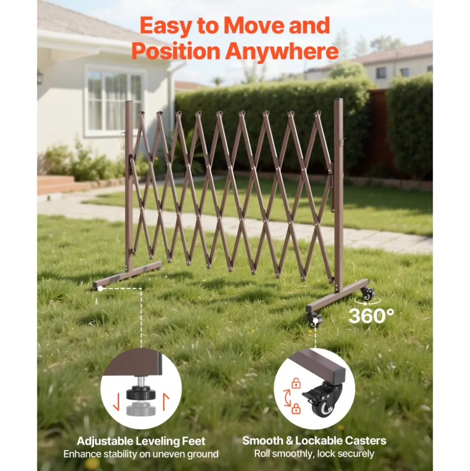 VEVOR Expandable Barricade, 10FT Expandable Safety Barrier, Flexible Mobile Barricade with Locking Casters, Portable Folding Security Gate Metal Traffic Fence for Patio Garden Stairway