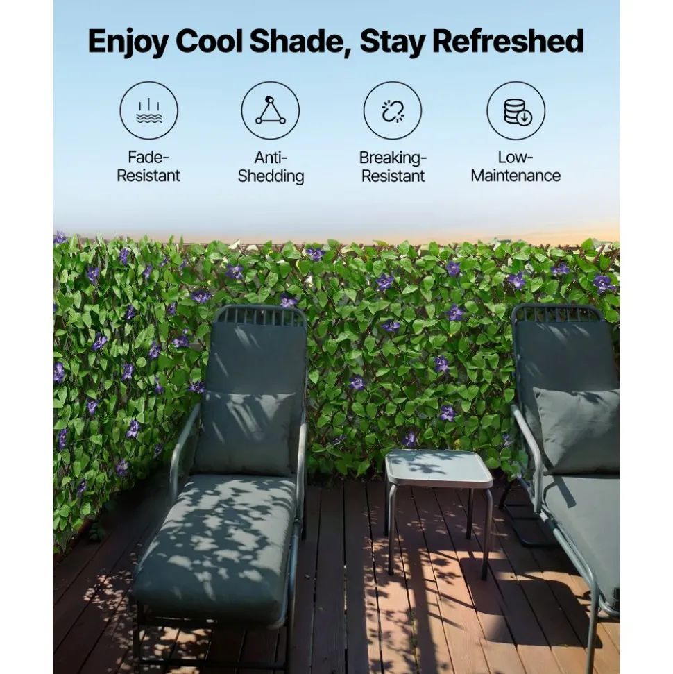 VEVOR Expandable Fence Privacy Screen, 25.5 x 122 in Expand Artificial Plant Wall, Realistic Artificial Ivy Panel with 50 Zip Ties, Decorative Faux Greenery Backdrop Hedges for Balcony Patio Outdoor
