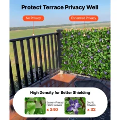 VEVOR Expandable Fence Privacy Screen, 25.5 x 122 in Expand Artificial Plant Wall, Realistic Artificial Ivy Panel with 50 Zip Ties, Decorative Faux Greenery Backdrop Hedges for Balcony Patio Outdoor