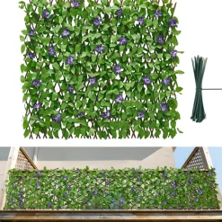 VEVOR Expandable Fence Privacy Screen, 25.5 x 122 in Expand Artificial Plant Wall, Realistic Artificial Ivy Panel with 50 Zip Ties, Decorative Faux Greenery Backdrop Hedges for Balcony Patio Outdoor