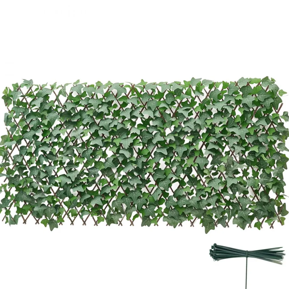 VEVOR Expandable Fence Privacy Screen, 25 x 126 in Expand Artificial Plant Wall, Realistic Artificial Ivy Panel with 50 Zip Ties, Decorative Faux Greenery Backdrop Hedges for Balcony Patio Outdoor