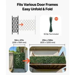 VEVOR Expandable Fence Privacy Screen, 25 x 126 in Expand Artificial Plant Wall, Realistic Artificial Ivy Panel with 50 Zip Ties, Decorative Faux Greenery Backdrop Hedges for Balcony Patio Outdoor