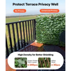 VEVOR Expandable Fence Privacy Screen, 25 x 126 in Expand Artificial Plant Wall, Realistic Artificial Ivy Panel with 50 Zip Ties, Decorative Faux Greenery Backdrop Hedges for Balcony Patio Outdoor