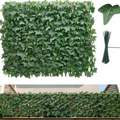 VEVOR Expandable Fence Privacy Screen, 25 x 126 in Expand Artificial Plant Wall, Realistic Artificial Ivy Panel with 50 Zip Ties, Decorative Faux Greenery Backdrop Hedges for Balcony Patio Outdoor