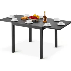 VEVOR Expandable Outdoor Patio Dining Table, 32–63 inch Rectangular Backyard Bistro Tables for 4-6, Aluminum Frame Metal Steel Slat , All-Weather Large Furniture for Lawn Garden Porch, Dark Gray