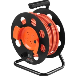 VEVOR Extension Cord Reel, 100FT, with 4 Outlets and Dust Cover, Heavy Duty 12AWG SJTOW Power Cord, Manual Cord Reel with Portable Handle Circuit Breaker, for Toolshed Garage, Tested to UL Standards