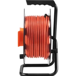 VEVOR Extension Cord Reel, 100FT, with 4 Outlets and Dust Cover, Heavy Duty 14AWG SJTOW Power Cord, Manual Cord Reel with Portable Handle Circuit Breaker, for Toolshed Garage, Tested to UL Standards