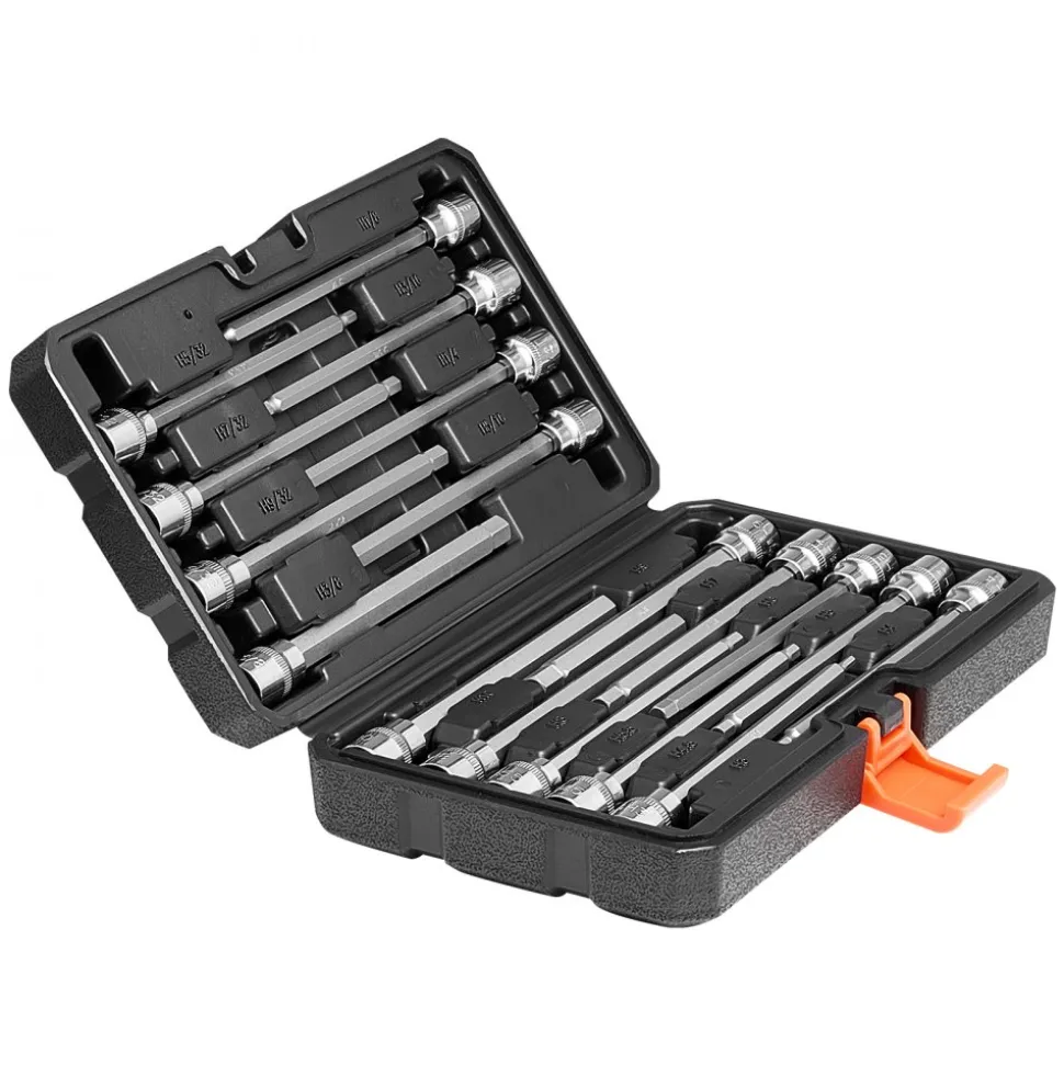 VEVOR Extra Long Allen Hex Bit Socket Set, 18-Piece 3/8 inch Drive, S2 Alloy Steel and Cr-V Steel, Standard SAE and Metric 1/8-Inch-3/8-Inch, 3-12mm, with Enhanced Storage Case, for Mechanics