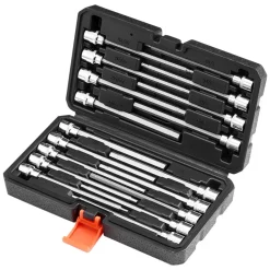 VEVOR Extra Long Allen Hex Bit Socket Set, 18-Piece 3/8 inch Drive, S2 Alloy Steel and Cr-V Steel, Standard SAE and Metric 1/8-Inch-3/8-Inch, 3-12mm, with Enhanced Storage Case, for Mechanics