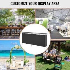 VEVOR Extra Long Folding Portable Bar Table - Tradeshow Podium Table for Indoor, Outdoor, Party, Picnic, Exhibition, Includes Carrying Case, Storage Shelf and Black Skirt, 77.95" x 15.16" x 34.65"