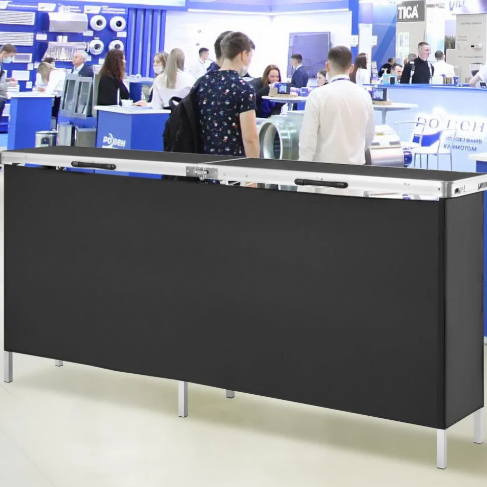 VEVOR Extra Long Folding Portable Bar Table - Tradeshow Podium Table for Indoor, Outdoor, Party, Picnic, Exhibition, Includes Carrying Case, Storage Shelf and Black Skirt, 77.95" x 15.16" x 34.65"