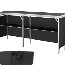 VEVOR Extra Long Folding Portable Bar Table - Tradeshow Podium Table for Indoor, Outdoor, Party, Picnic, Exhibition, Includes Carrying Case, Storage Shelf and Black Skirt, 77.95