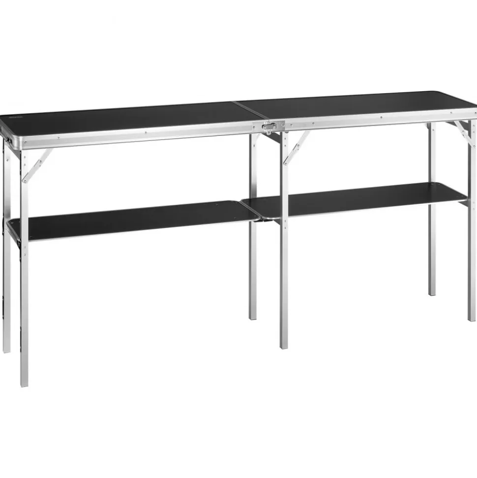 VEVOR Extra Long Folding Portable Bar Table - Tradeshow Podium Table for Indoor, Outdoor, Party, Picnic, Exhibition, Includes Carrying Case, Storage Shelf and Black Skirt, 77.95" x 15.16" x 34.65"