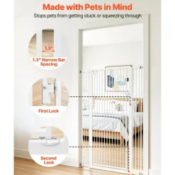 VEVOR Extra Tall Pet Gate for Cats, 29-41 in Adjustable Width, 56 in High Dog Gate, with Pressure Mount Kit and Wall Mount Kit, 1.3 in Narrow Bar Spacing, for Stairs, Doorways, and House, White