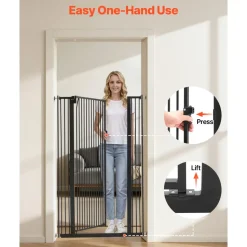 VEVOR Extra Tall Pet Gate for Cats, 29-41 in Adjustable Width, 56 in High Dog Gate, with Pressure Mount Kit and Wall Mount Kit, 1.3 in Narrow Bar Spacing, for Stairs, Doorways, and House, Black