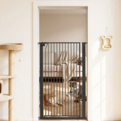 VEVOR Extra Tall Pet Gate for Cats, 29-41 in Adjustable Width, 56 in High Dog Gate, with Pressure Mount Kit and Wall Mount Kit, 1.3 in Narrow Bar Spacing, for Stairs, Doorways, and House, Black