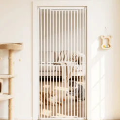 VEVOR Extra Tall Pet Gate for Cats, 28-34 in  Adjustable Width, 78.7 in High Dog Gate, with Pressure Mount Kit and Wall Mount Kit, 1.2 in Narrow Bar Spacing, for Stairs, Doorways, and House, White