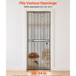 VEVOR Extra Tall Pet Gate for Cats, 28-34 in Adjustable Width, 78.7 in High Dog Gate, with Pressure Mount Kit and Wall Mount Kit, 1.2 in Narrow Bar Spacing, for Stairs, Doorways, and House, Black