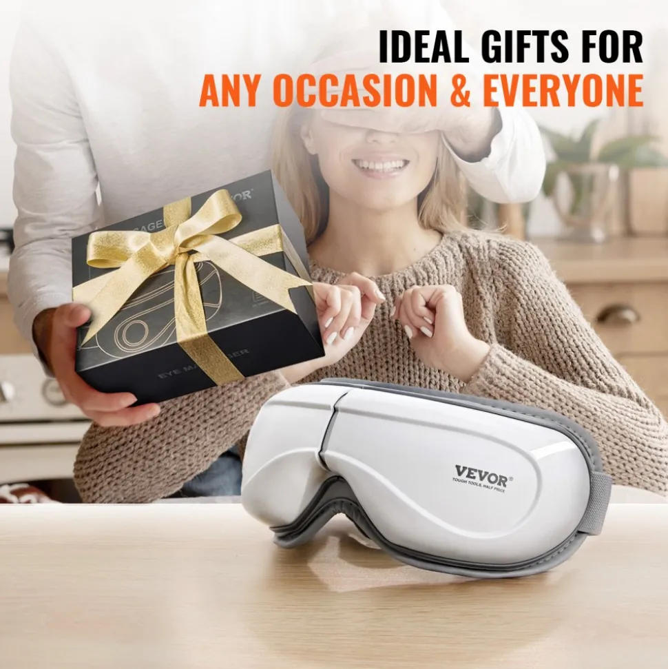 VEVOR Eye Massager with Heat, Heated Eye Massage Mask with 5 Modes and Bluetooth Music, 180° Foldable Eye Care Massager for Migraines, Eye Strain, Dark Circles, Ideal Gift for Mom/Dad, White