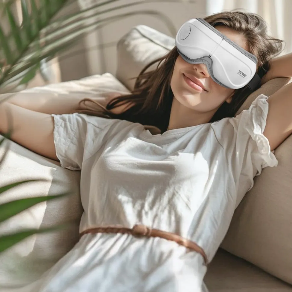 VEVOR Eye Massager with Heat, Heated Eye Massage Mask with 5 Modes and Bluetooth Music, 180° Foldable Eye Care Massager for Migraines, Eye Strain, Dark Circles, Ideal Gift for Mom/Dad, White