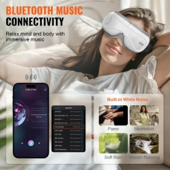 VEVOR Eye Massager with Heat, Heated Eye Massage Mask with 5 Modes and Bluetooth Music, 180° Foldable Eye Care Massager for Migraines, Eye Strain, Dark Circles, Ideal Gift for Mom/Dad, White