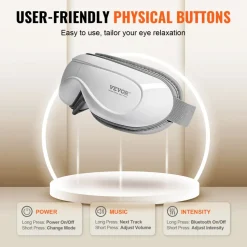 VEVOR Eye Massager with Heat, Heated Eye Massage Mask with 5 Modes and Bluetooth Music, 180° Foldable Eye Care Massager for Migraines, Eye Strain, Dark Circles, Ideal Gift for Mom/Dad, White