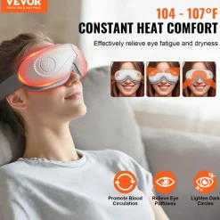 VEVOR Eye Massager with Heat & Remote, Heated Eye Massage Mask with 5 Modes and Bluetooth Music, 180° Foldable Eye Care Massager for Eye Strain, Dry Eyes, Dark Circles, Ideal Gift for Mom/Dad, Black