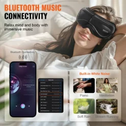 VEVOR Eye Massager with Heat & Remote, Heated Eye Massage Mask with 5 Modes and Bluetooth Music, 180° Foldable Eye Care Massager for Eye Strain, Dry Eyes, Dark Circles, Ideal Gift for Mom/Dad, Black