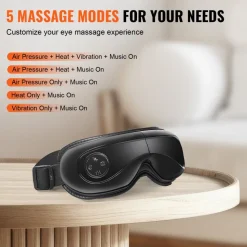 VEVOR Eye Massager with Heat & Remote, Heated Eye Massage Mask with 5 Modes and Bluetooth Music, 180° Foldable Eye Care Massager for Eye Strain, Dry Eyes, Dark Circles, Ideal Gift for Mom/Dad, Black
