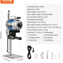VEVOR Fabric Cutter, 750W High-Speed Straight Knife Cloth Cutting Machine, 9.8
