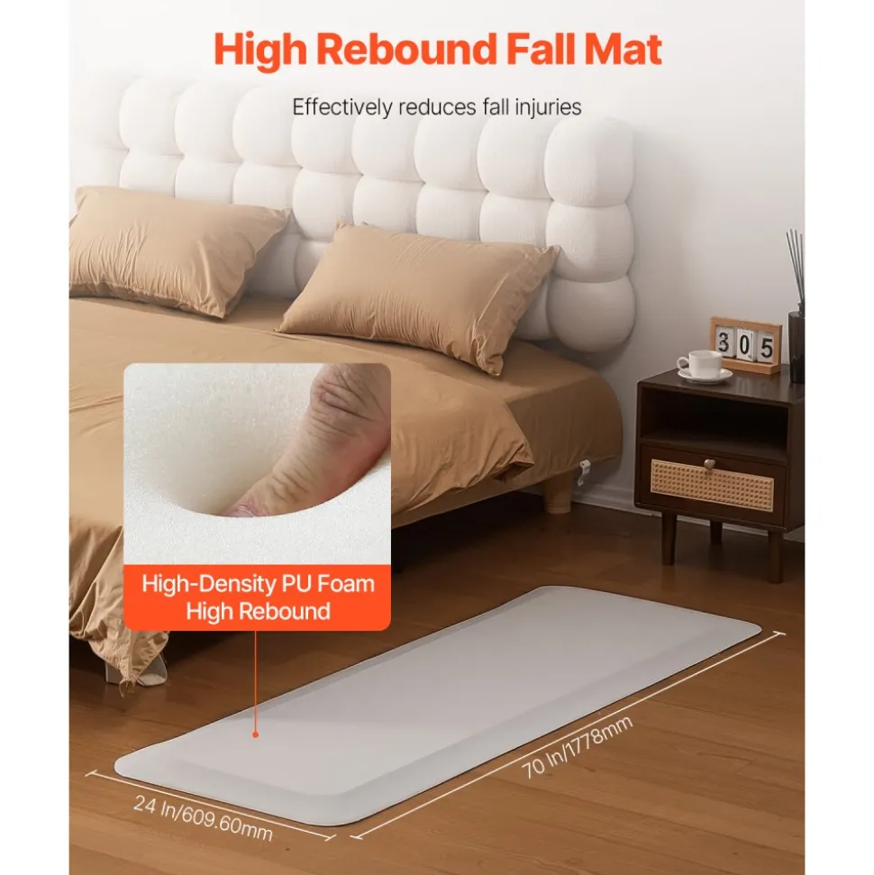 VEVOR Fall Mat for Elderly, 1-inch Thickened Fall Prevention Pad with Beveled Edge, Anti-Slip Bedside Safety Floor Mat for Seniors, Handicaps, Patients (24 x 70 inch)