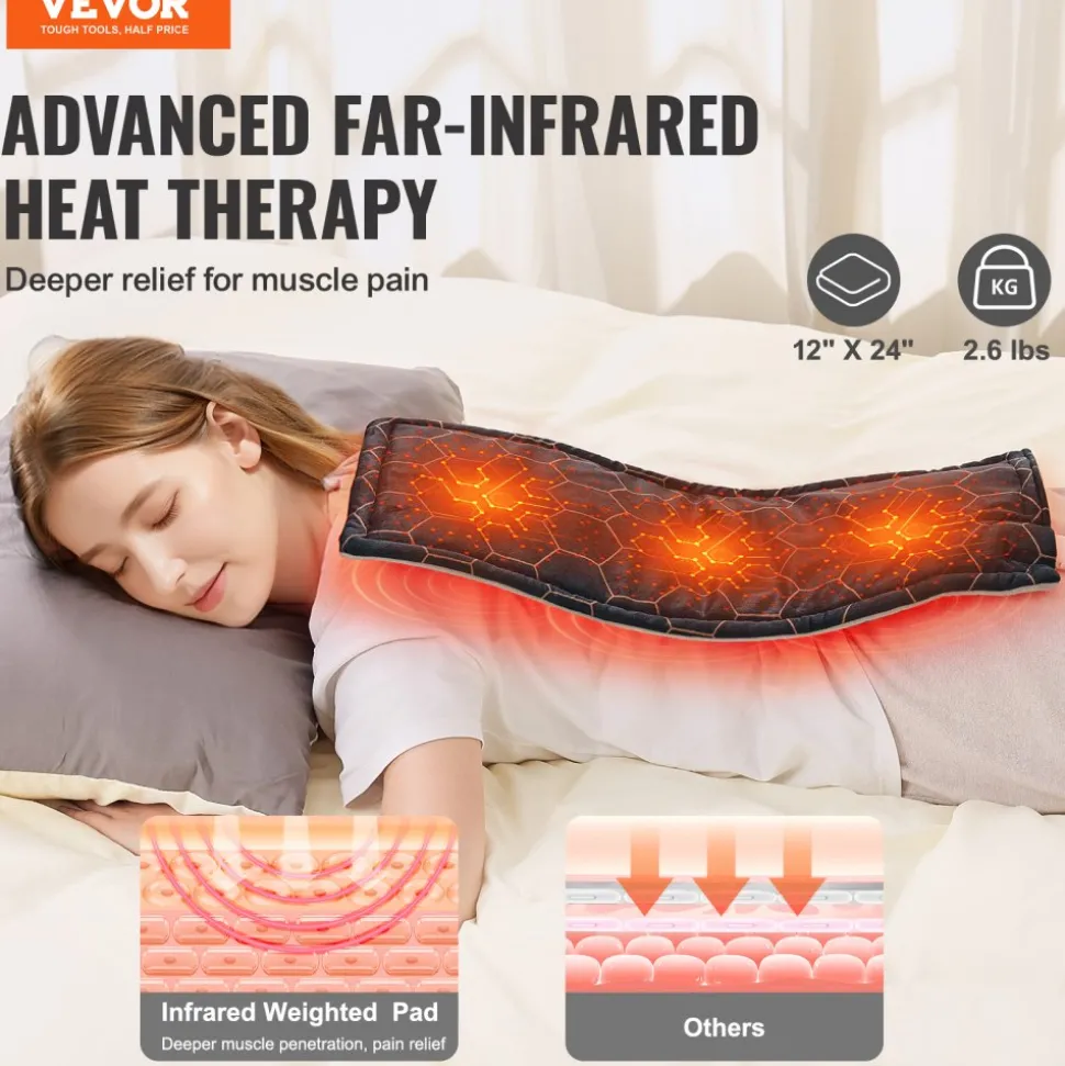 VEVOR Far Infrared Heating Pad, 12" x 24" Weighted Heating Pad with Far Infrared Therapy, 4 Temperature Settings, 2-hour Auto-off, Electric Heating Pad for Back Neck Shoulder Abdomen Pain Relief