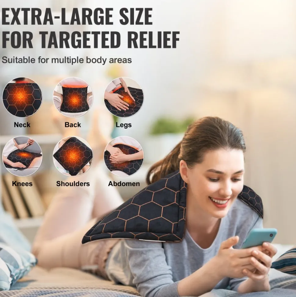 VEVOR Far Infrared Heating Pad, 12" x 24" Weighted Heating Pad with Far Infrared Therapy, 4 Temperature Settings, 2-hour Auto-off, Electric Heating Pad for Back Neck Shoulder Abdomen Pain Relief