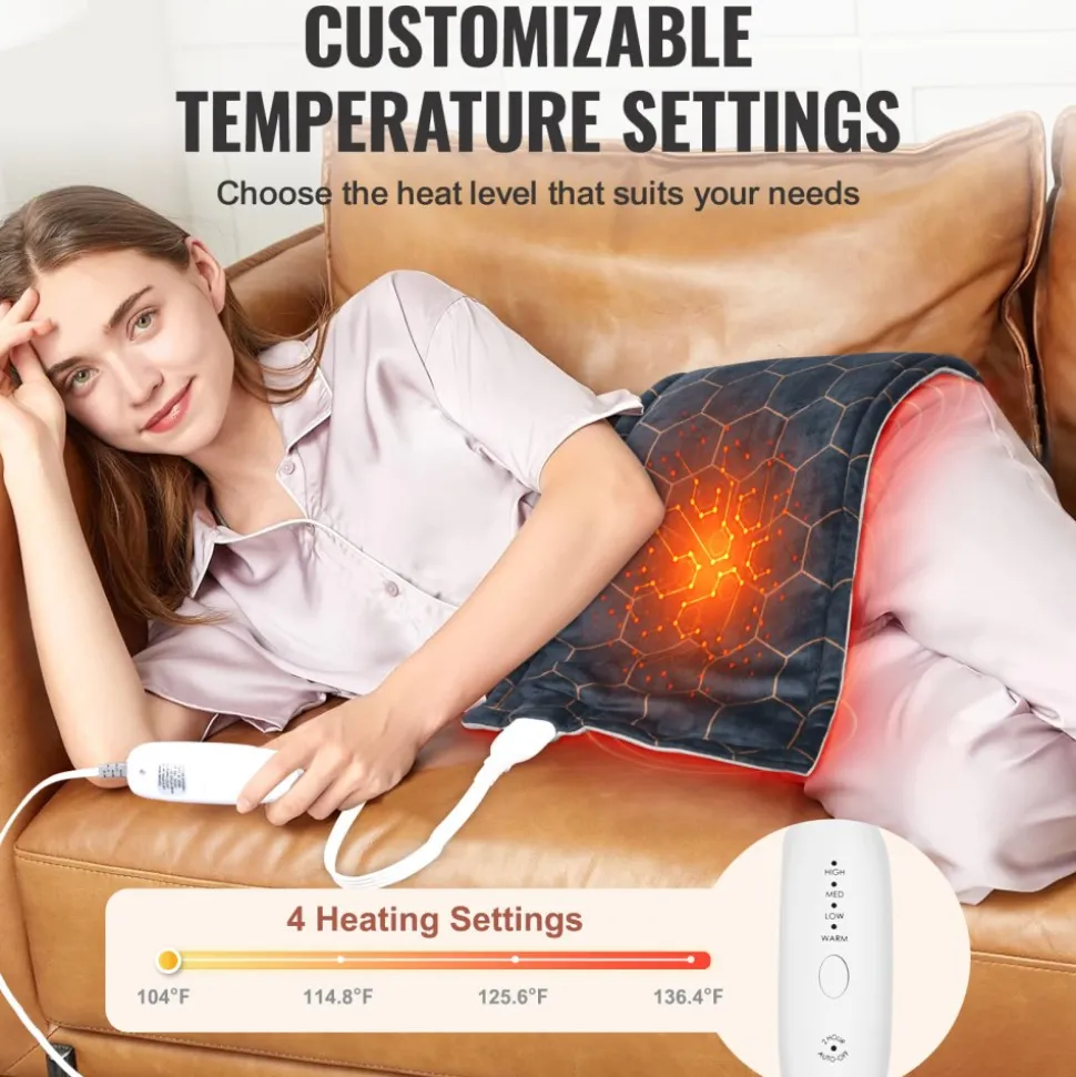 VEVOR Far Infrared Heating Pad, 12" x 24" Weighted Heating Pad with Far Infrared Therapy, 4 Temperature Settings, 2-hour Auto-off, Electric Heating Pad for Back Neck Shoulder Abdomen Pain Relief