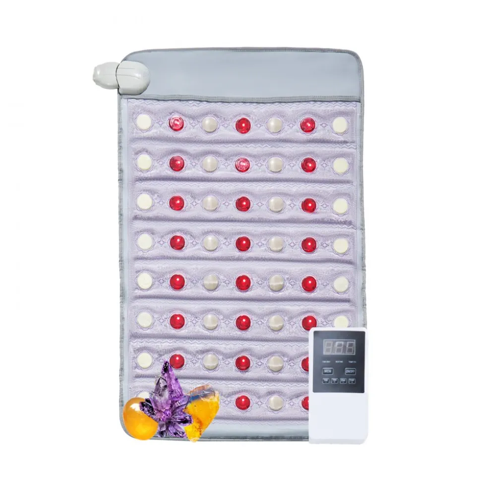 VEVOR Far Infrared Heating Pad, Amethyst Heating Pad with Jade & Tourmaline Stones, 660nm Photon Light & Negative Ions, 103-159℉ Hot Gemstones Mat with 0-12 Hours Timer for Pain Relief (32" x 20")