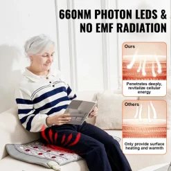 VEVOR Far Infrared Heating Pad, Amethyst Heating Pad with Jade & Tourmaline Stones, 660nm Photon Light & Negative Ions, 103-159℉ Hot Gemstones Mat with 0-12 Hours Timer for Pain Relief (32