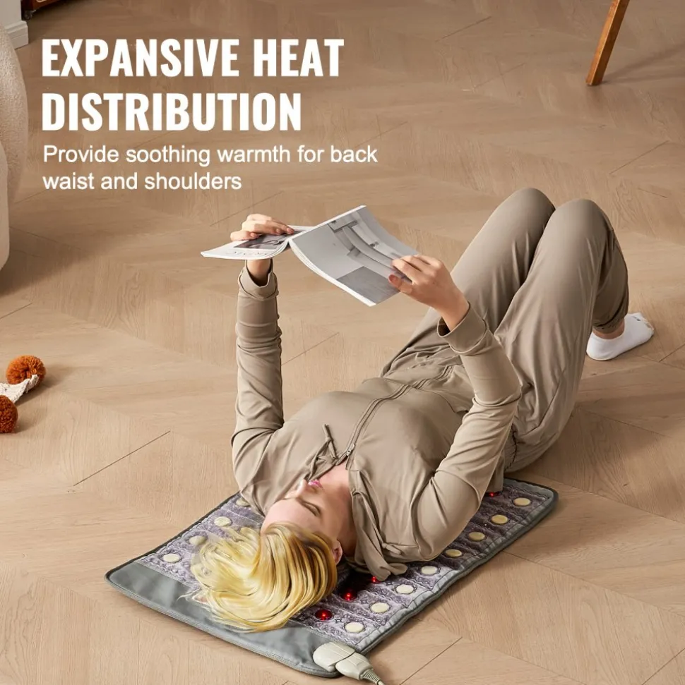VEVOR Far Infrared Heating Pad, Amethyst Heating Pad with Jade & Tourmaline Stones, 660nm Photon Light & Negative Ions, 103-159℉ Hot Gemstones Mat with 0-12 Hours Timer for Pain Relief (32" x 20")