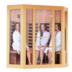VEVOR Far Infrared Wooden Sauna, Room Home Sauna Spa for 3 to 4 Person, Low EMF Far Infrared Hemlock Wood Sauna with Tempered Glass Door & Bluetooth Speakers & Chromotherapy Lights, 2470W Indoor