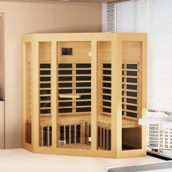 VEVOR Far Infrared Wooden Sauna, Room Home Sauna Spa for 3 to 4 Person, Low EMF Far Infrared Hemlock Wood Sauna with Tempered Glass Door & Bluetooth Speakers & Chromotherapy Lights, 2470W Indoor
