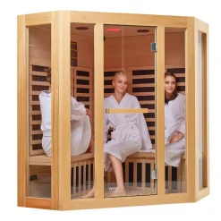 VEVOR Far Infrared Wooden Sauna, Room Home Sauna Spa for 3 to 4 Person, Low EMF Far Infrared Hemlock Wood Sauna with Tempered Glass Door & Bluetooth Speakers & Chromotherapy Lights, 2470W Indoor