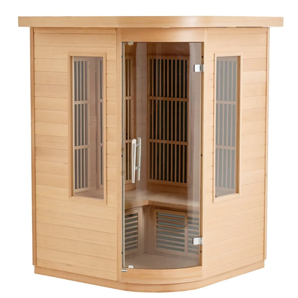 VEVOR Far Infrared Wooden Sauna, Room Home Sauna Spa for 1 to 2 Person, Low EMF Far Infrared Hemlock Wood Sauna with Tempered Glass Door & Multicolor Lamp & Bluetooth Speakers & Chromotherapy Lights,