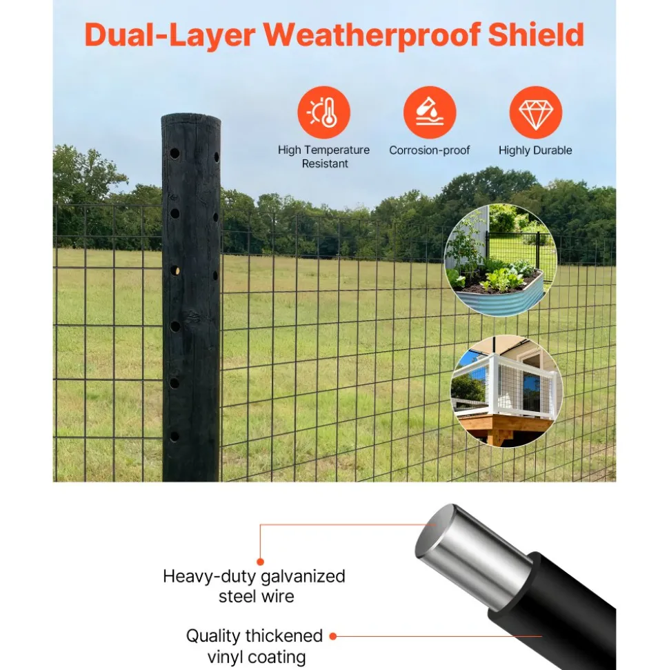 VEVOR Farm Fence, 48 in x 50 ft, 2 x 4 in Mesh 14 Gauge Galvanized Steel Wire Fencing for Cattle, Hog & Sheep , Heavy Duty Vinyl Coated Livestock Fence for Animal Enclosures, Cage Wire, Garden Fences