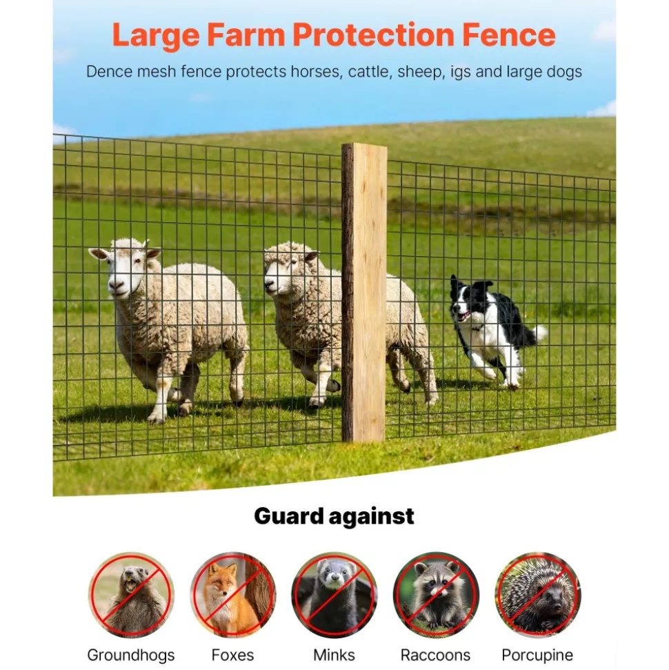 VEVOR Farm Fence, 48 in x 50 ft, 2 x 4 in Mesh 14 Gauge Galvanized Steel Wire Fencing for Cattle, Hog & Sheep , Heavy Duty Vinyl Coated Livestock Fence for Animal Enclosures, Cage Wire, Garden Fences