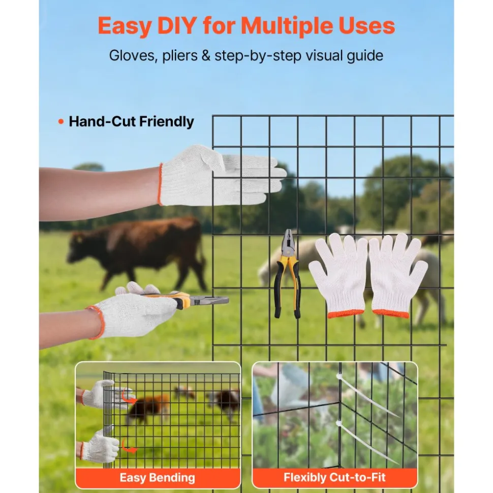 VEVOR Farm Fence, 48 in x 50 ft, 2 x 4 in Mesh 14 Gauge Galvanized Steel Wire Fencing for Cattle, Hog & Sheep , Heavy Duty Vinyl Coated Livestock Fence for Animal Enclosures, Cage Wire, Garden Fences