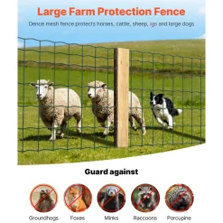 VEVOR Farm Fence, 39 x 787 in, 4 x 4 in Mesh 2.1mm Galvanized Steel Wire Fencing for Cattle, Hog & Sheep, Heavy Duty Vinyl Coated Livestock Fence for Animal Enclosures, Cage Wire, Garden Fences, Green