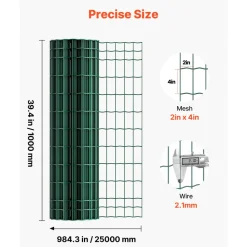 VEVOR Farm Fence, 39 x 984 in, 2 x 4 in Mesh 2.1mm Galvanized Steel Wire Fencing for Cattle, Hog & Sheep, Heavy Duty Vinyl Coated Livestock Fence for Animal Enclosures, Cage Wire, Garden Fences, Green