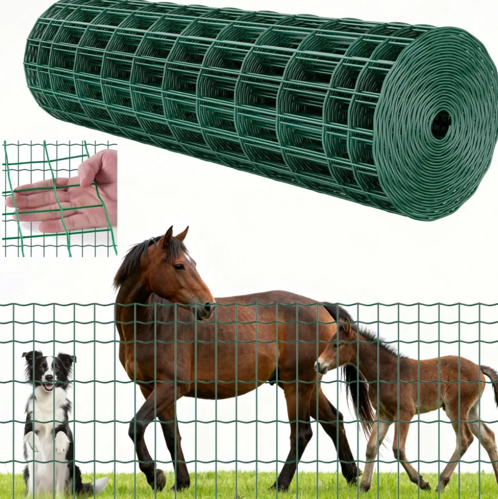 VEVOR Farm Fence, 39 x 984 in, 2 x 4 in Mesh 2.1mm Galvanized Steel Wire Fencing for Cattle, Hog & Sheep, Heavy Duty Vinyl Coated Livestock Fence for Animal Enclosures, Cage Wire, Garden Fences, Green